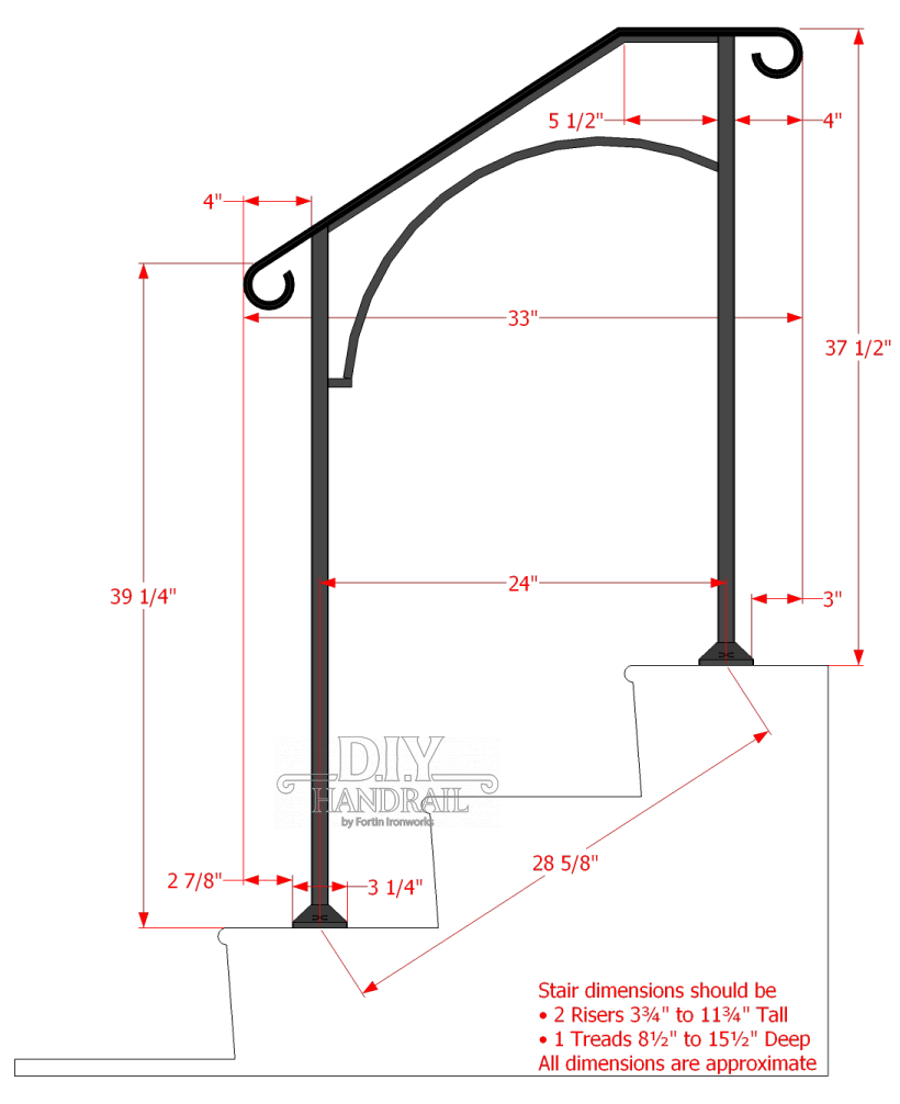 24-Inch Wrought Iron Arch Handrail | DIY Handrail